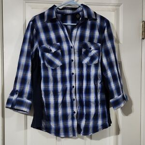 Zac & Rachel Womens Navy and White Plaid Shirt